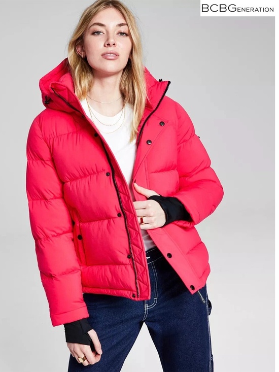 BCBGeneration Jackets & Blazers - BCBGENERATION NWT MISSY HOODED THUMBHOLE SHORT FUCHSIA PUFFER JACKET. SIZE M